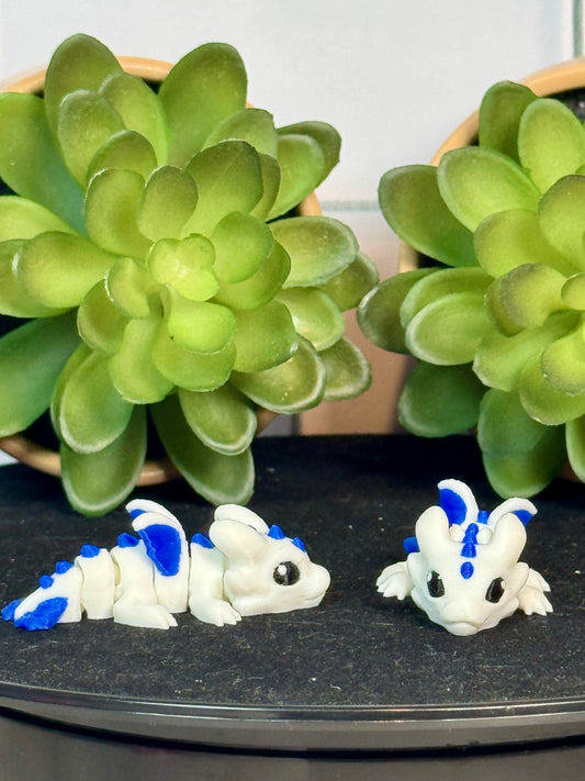 Dragon (White and Blue) • Mini 3D Printed Articulated Animal • Flexi Animals