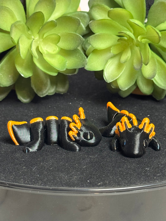 Axolotl (Black and Orange) • Mini 3D Printed Articulated Animal • Flexi Animals