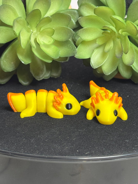 Axolotl (Yellow and Orange) • Mini 3D Printed Articulated Animal • Flexi Animals