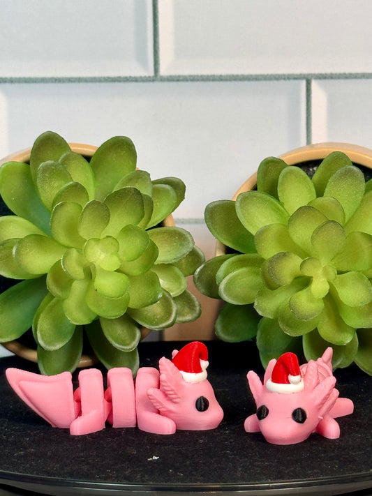 Santa Hat Axolotl • Mini 3D Printed Articulated Animal • Flexi Animals • Christmas